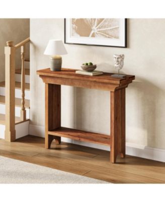 Solid Wood Console Table, 39.4" Entryway Table with Lower Shelf