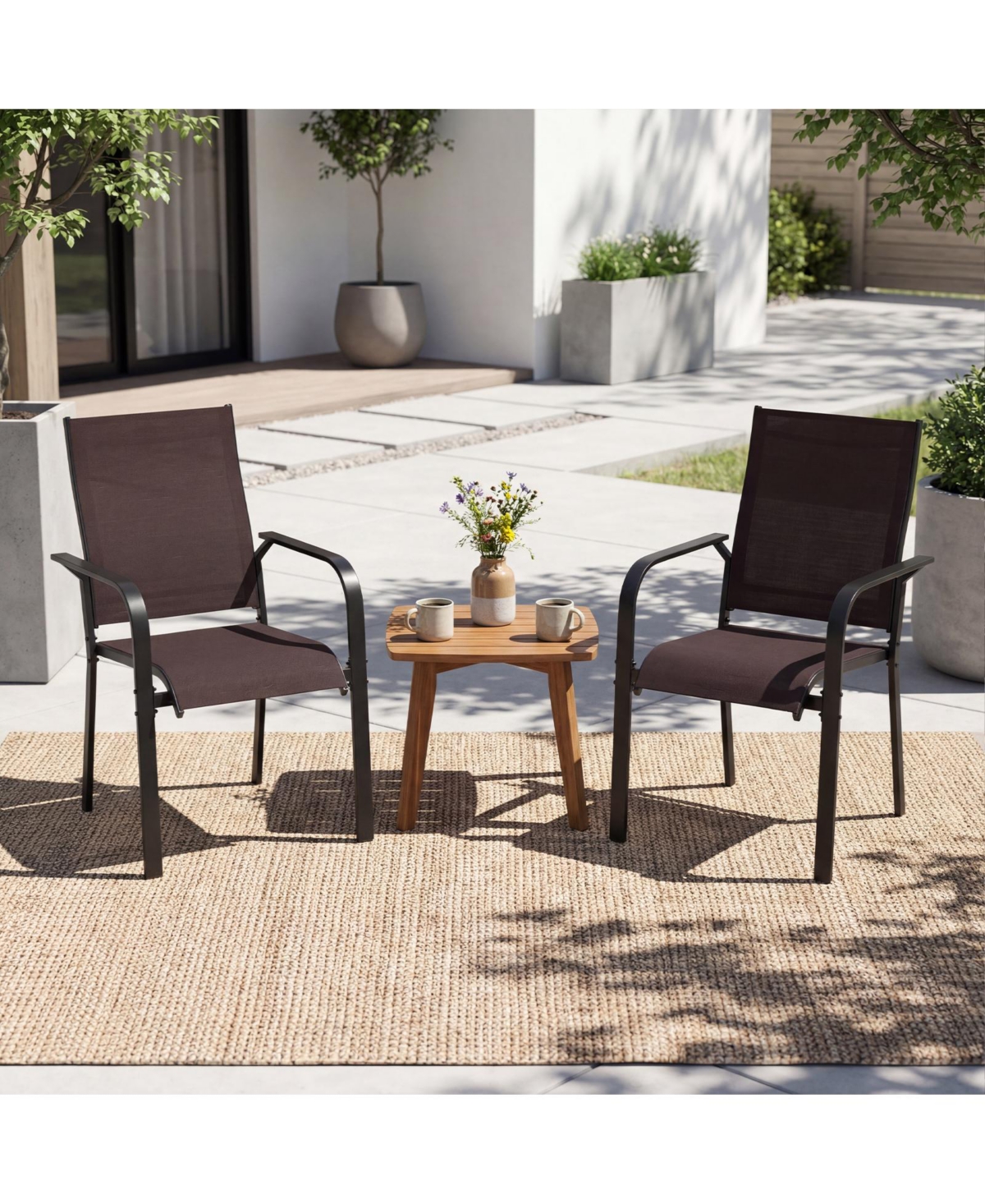Gymax Patio Dining Chairs Set of Stackable Outdoor Armchairs w/Metal FrameBackrest