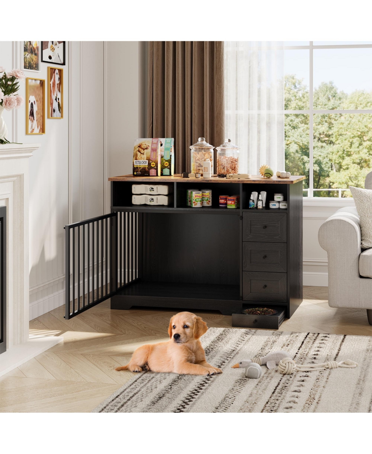 gaomon 47.8 Inch Dog Crate Furniture Kennel with Doors Wooden Pet House with Drawers and Storage Cabinet