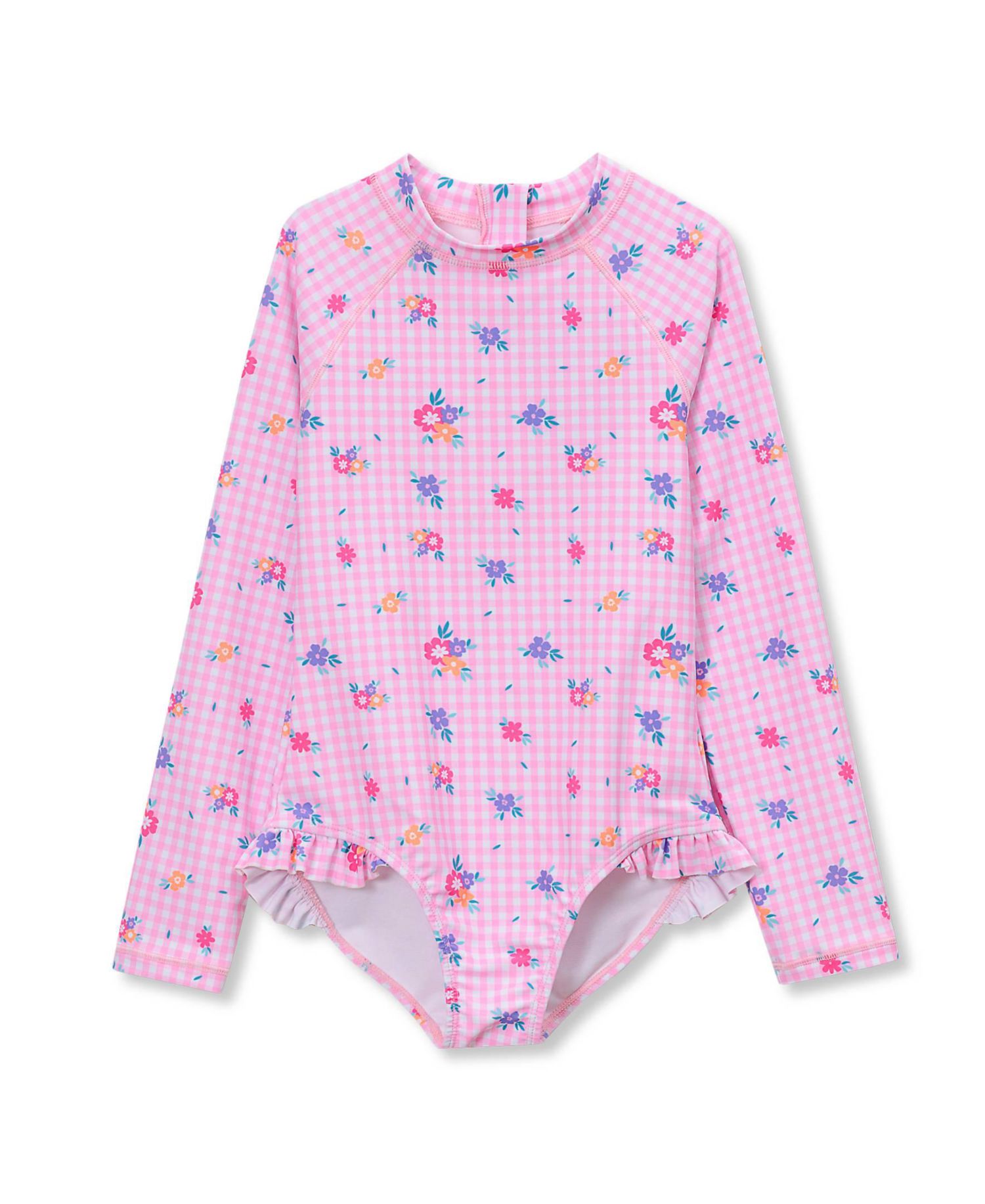 Girls Child Chlorine Resistant Long Sleeve Ruffle One Piece Swimsuit