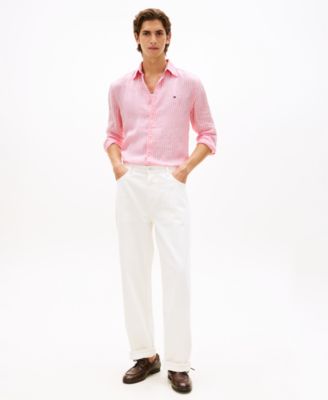 Men's 100% Linen Bengal Stripe Shirt