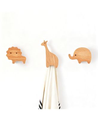 4-Piece Cartoon Animal Wooden Coat Hooks for Home Decoration