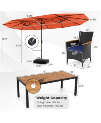 11 PCS Patio Dining Set w/ 15ft Double-Sided Patio Umbrella (Base Included)