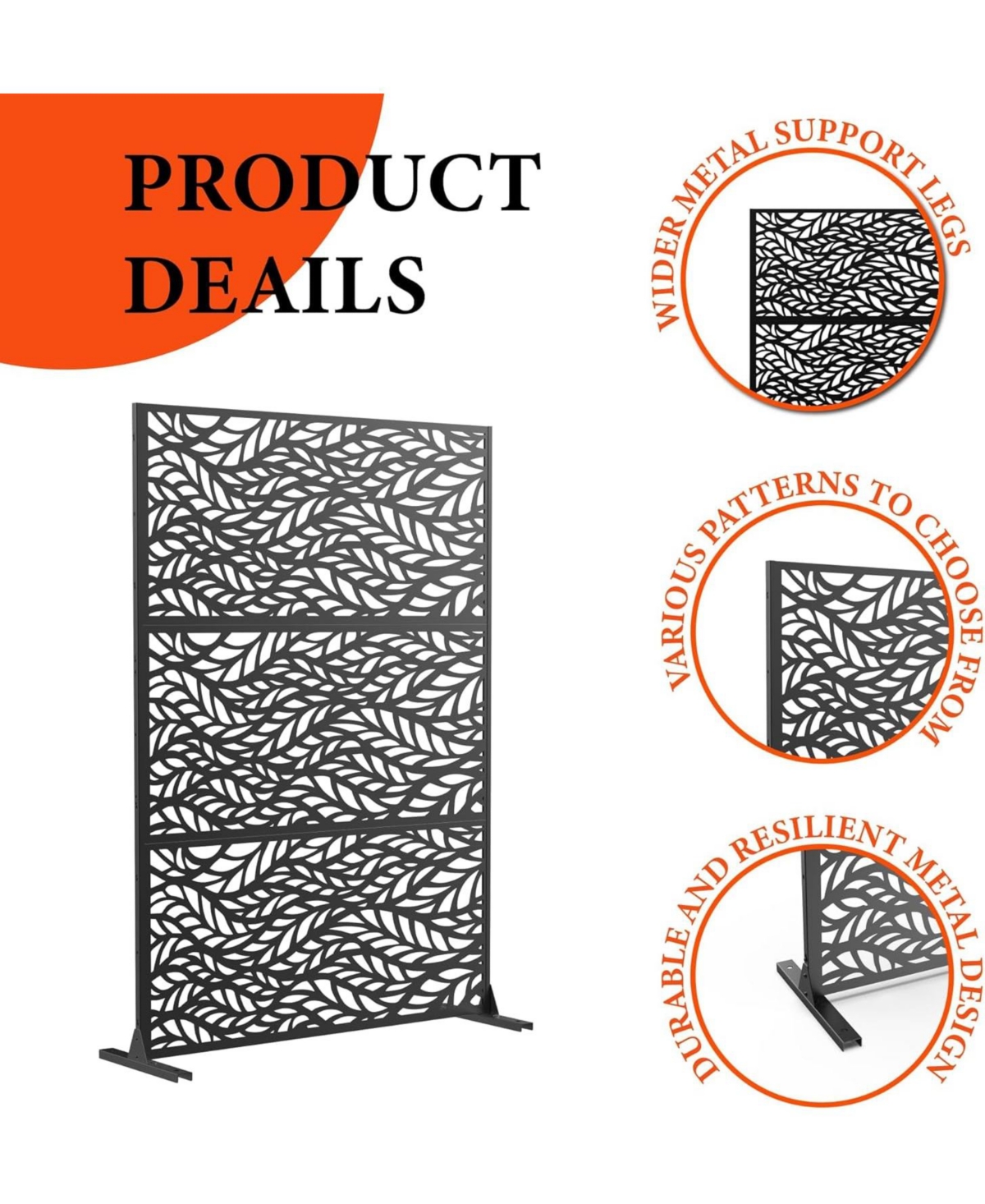 gaomon Outdoor Privacy Screen, Metal Freestanding Patio Divider for Garden, Deck & Balcony