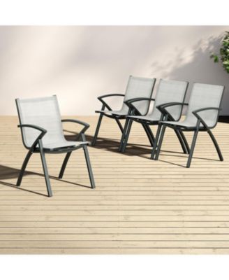 4PCS Modern Aluminum Outdoor Dining Chairs - Quick-Dry Textilene Fabric, Ergonomic Design for Patio, Poolside