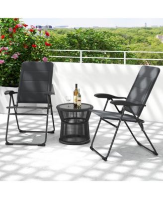 2PCS Patio Folding Chairs Back Adjustable Reclining Padded Garden Furniture