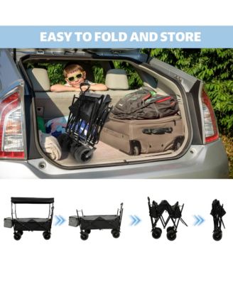 Collapsible Wagon with Canopy, Heavy Duty Utility Cart with All-Terrain Wheels, Large Capacity for Camping, Shopping and Garden