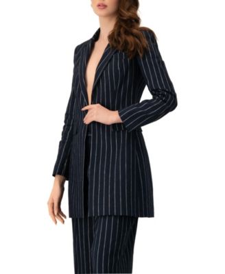 Women's Striped Blazer with Patch Pockets