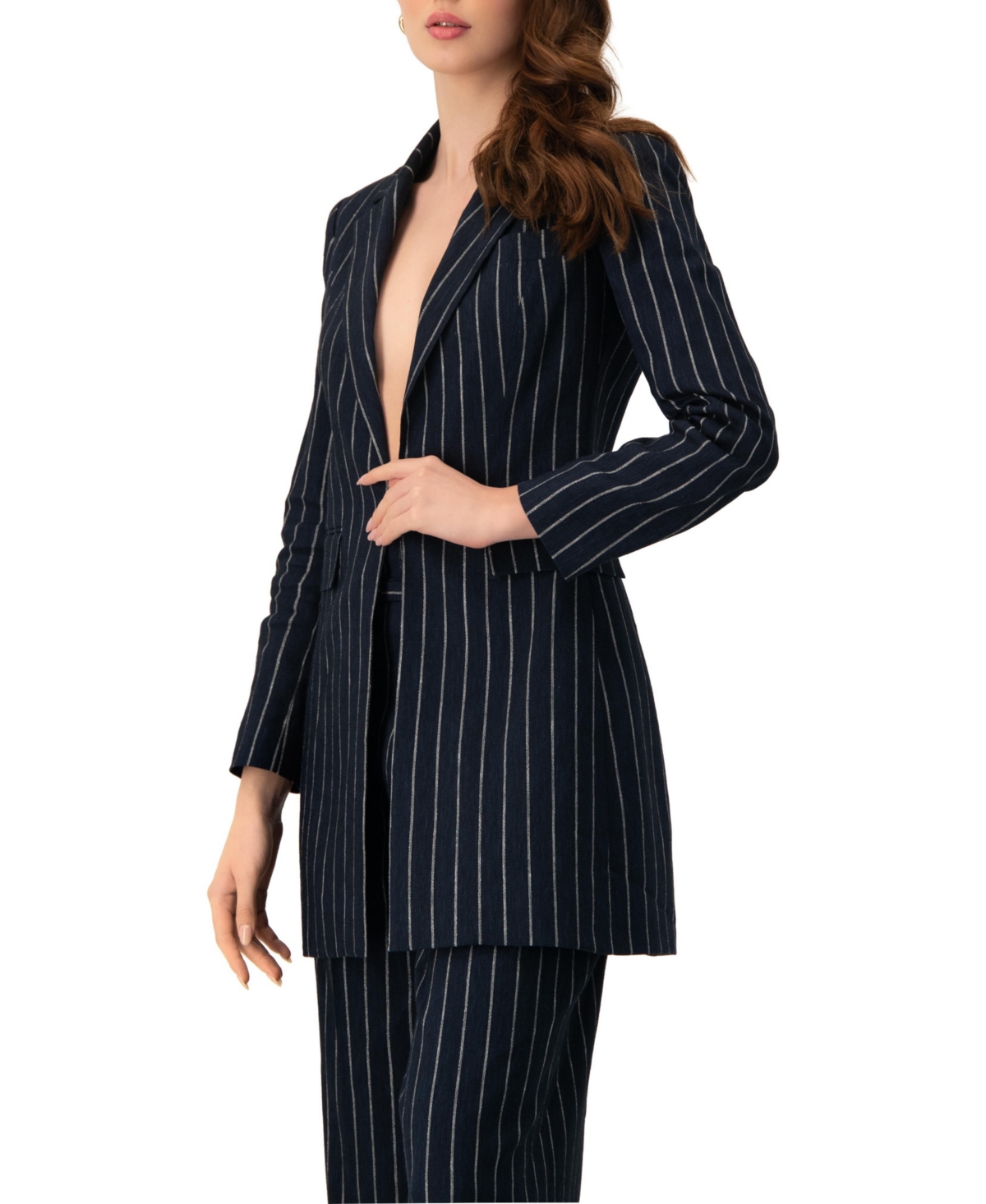 Ivonne Women's Striped Blazer with Patch Pockets