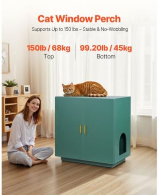 31.5" Hidden Litter Box Cabinet with Ventilated Doors - Wooden Cat Washroom End Table for Most Litter Boxes