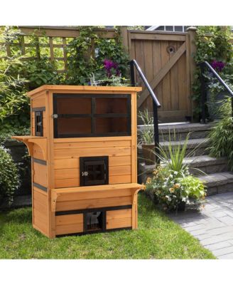 3-Tier Outdoor Feral Cat House with Escape Door & Asphalt Roof