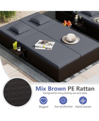 Patio Daybed PE Wicker Double Chaise Lounge Adjustable Backrests Outdoor