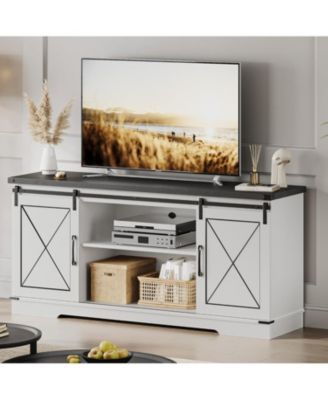 59" Farmhouse TV Stand for TVs Up to 65", Media Console with Sliding Barn Doors & Adjustable Shelves, Entertainment Center Storage Cabinet
