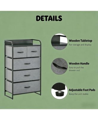 5-Drawer Dresser, Fabric Chest of Drawers, 4-Tier Storage Organizer with Foldable Drawers and Open Shelves for Bedroom and Living Room