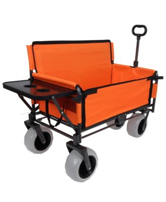 Heavy-Duty Folding Wagon Cart with Bench Seat and Rear-Mounted Folding Tabletop, 500lbs Capacity for Camping, Beach and Garden