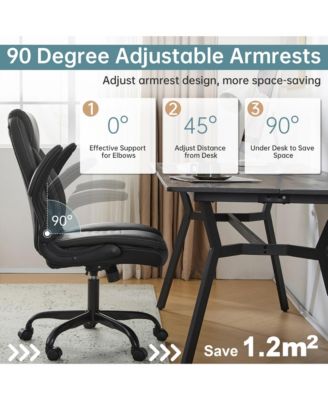 Ergonomic Leather Office Chair with Flip-Up Armrests, Lumbar Support, Swivel & Rocking – Home Office Desk Chair