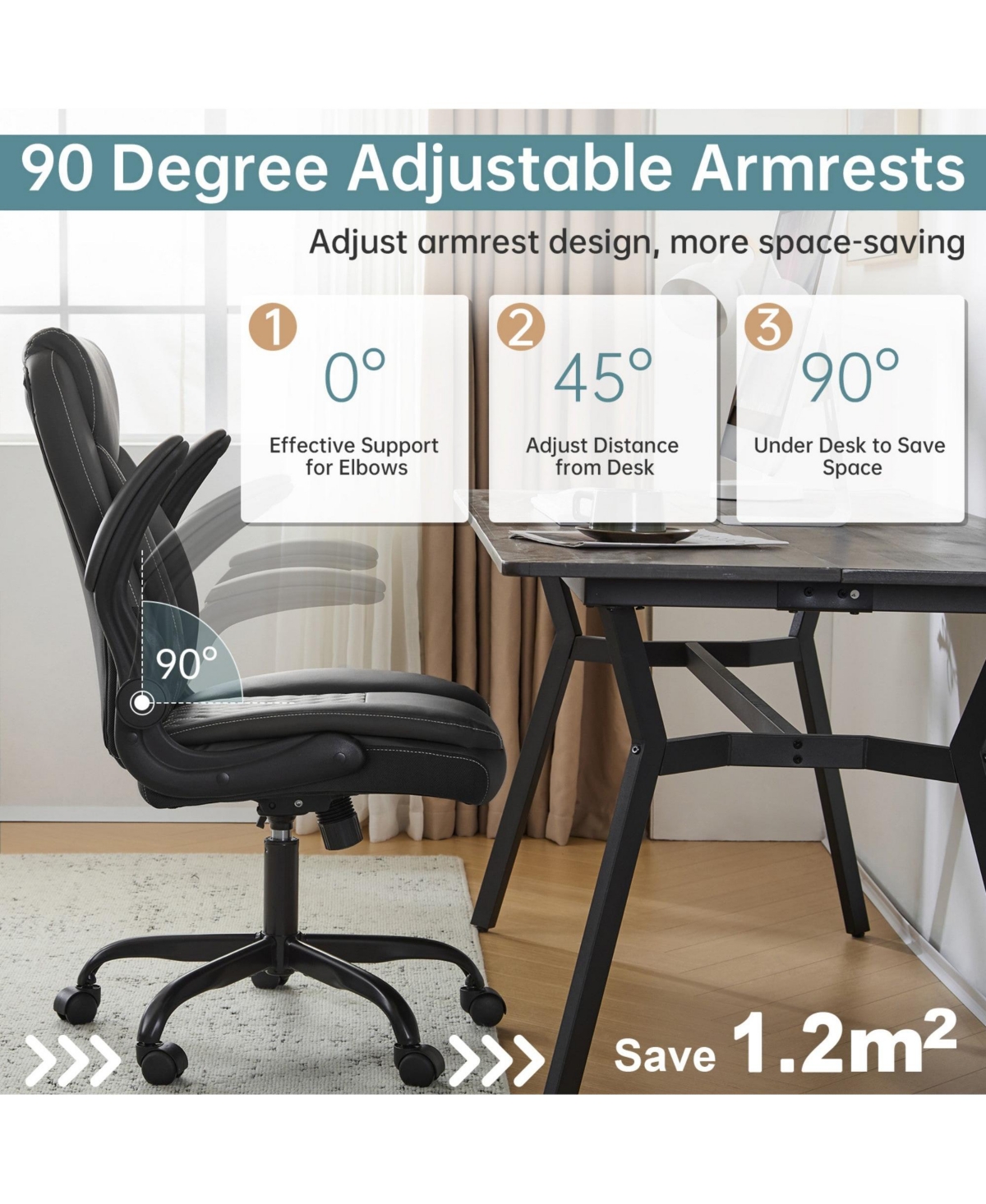 Boyel Living Ergonomic Leather Office Chair with Flip-Up Armrests, Lumbar Support, Swivel & Rocking – Home Desk