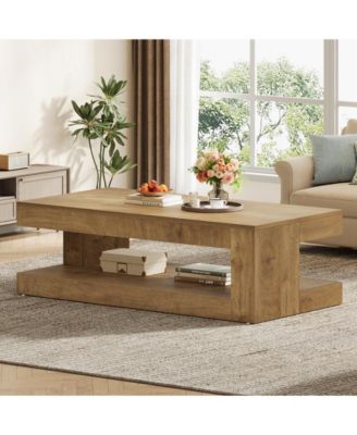 Coffee Table for Living Room, 47.24-Inch Farmhouse 2-Tier Accent Center Tea