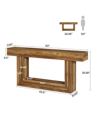 63" Narrow Console Table, 2-Tier Long Entryway Table, Farnhouse Console Behind Couch, Brown