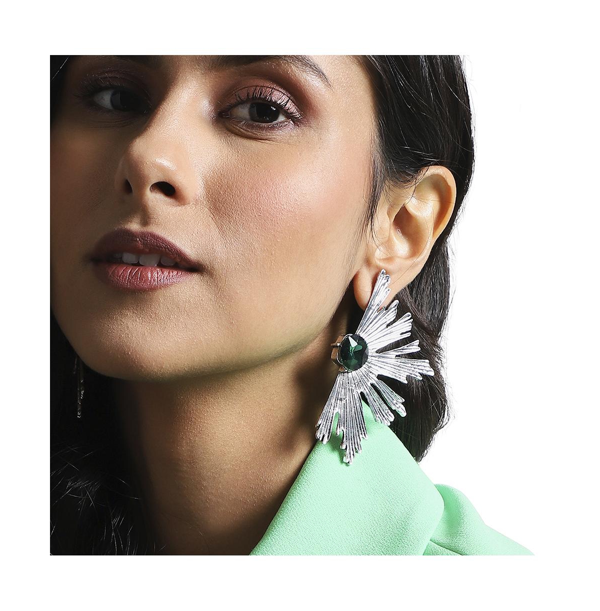 Sohi Metallic Flora Drop Earrings