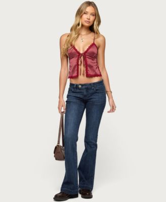 Women's Backless Satin Effect Polka Dot Top