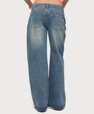 Women's Moxlan Slanted Button Low Rise Baggy Jeans