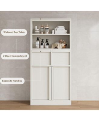 Tall Freestanding Bathroom Cabinet, 51" H, Doors & 2 Drawers, Organizer for Bathroom, Living Room, Kitchen & Pantry, White