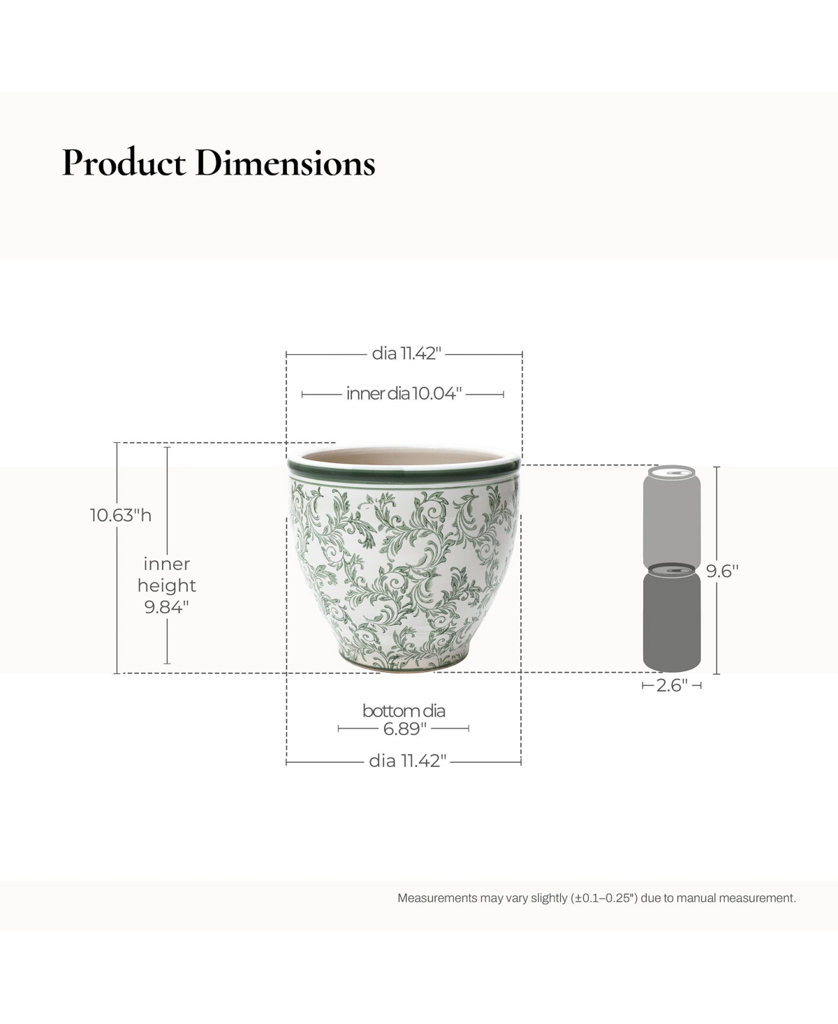 LuxenHome Paisley Ceramic Planter, 11.42" Round, Indoor & Outdoor Flower Pot