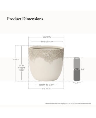 Antique Travertine 15.75" Round Planter, Tapered Pot for Indoor & Outdoor Use