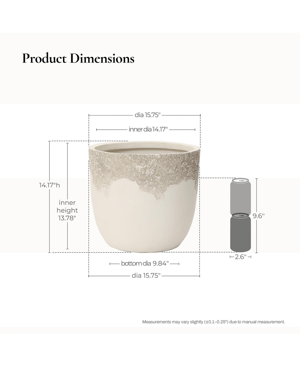 LuxenHome Antique Travertine 15.75" Round Planter, Tapered Pot for Indoor & Outdoor Use