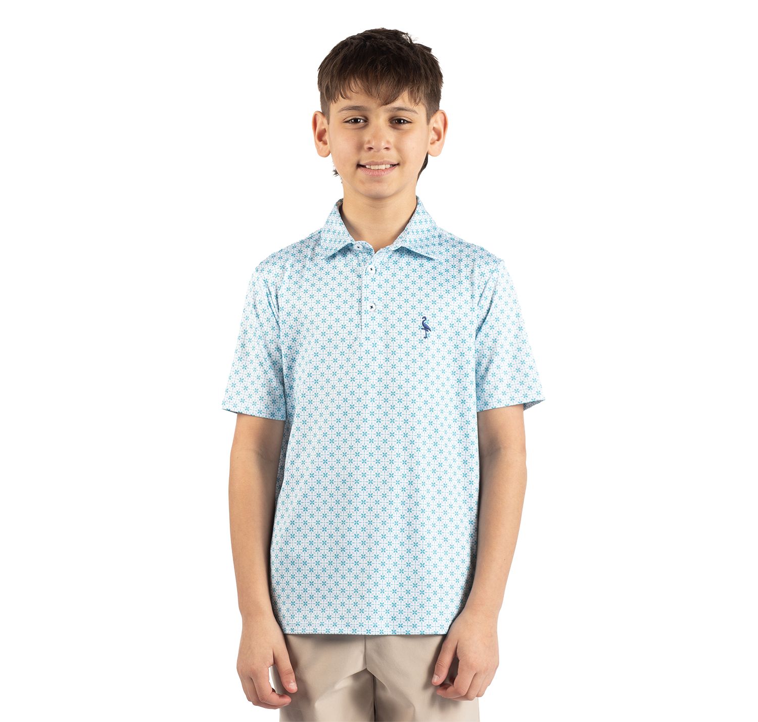Boys Geo Floral Printed Performance Polo