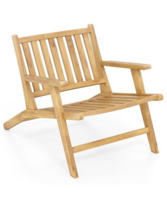 Teak Wood Outdoor Reclining Chair w/Comfortable Backrest & Armrests for Patio