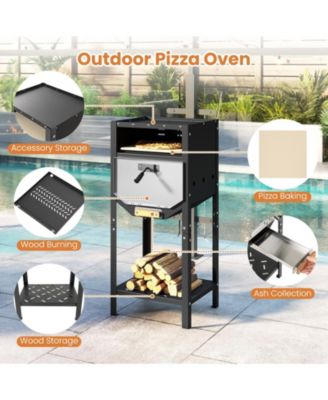 12" Outdoor Pizza Oven with Ash Tray & Wood Storage Compartment