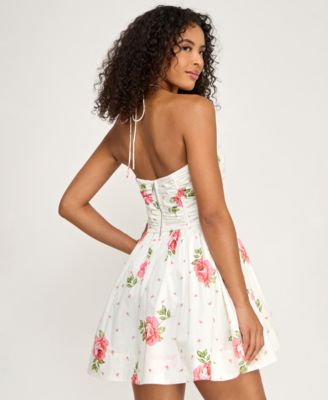 Juniors' Floral Halter Neck Mini Dress