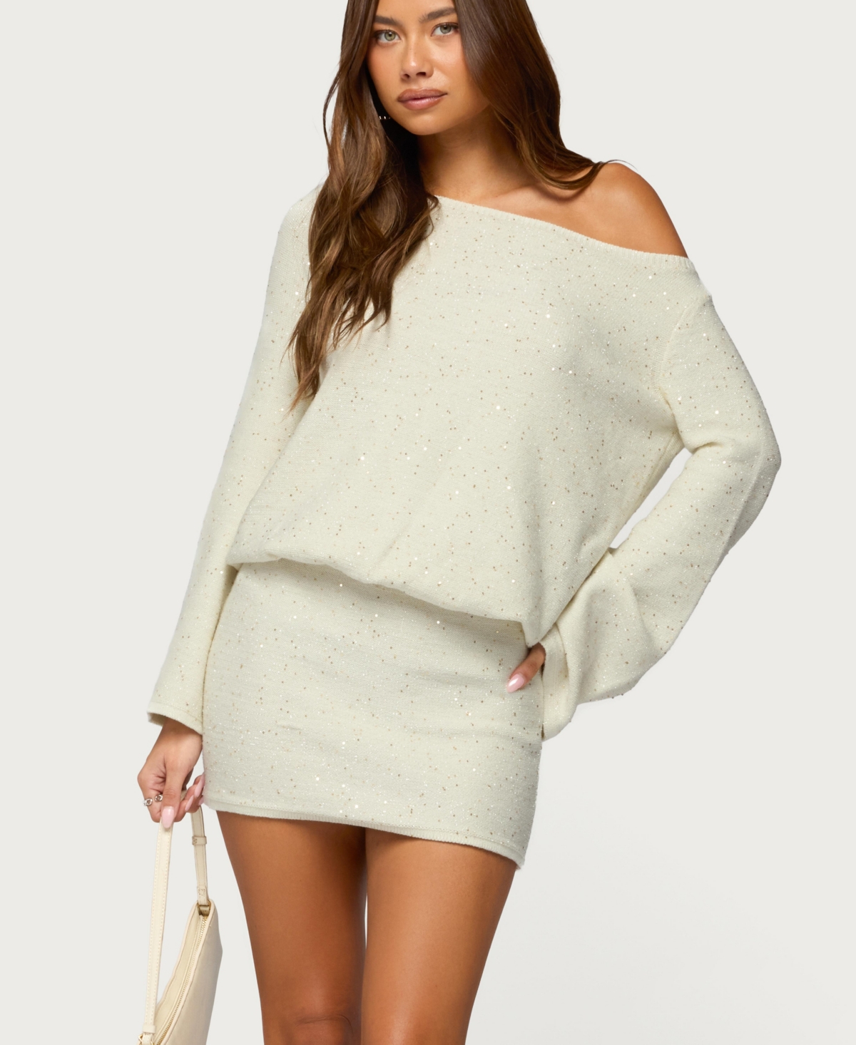 Edikted Women's Off Shoulder Sequin Knit Mini Dress