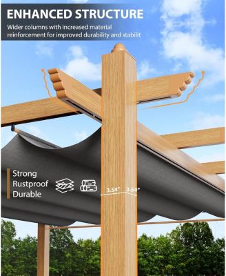 10x13 ft Outdoor Aluminum Pergola with Retractable Canopy, Faux Wood Grain Patio Gazebo, Backyard Deck