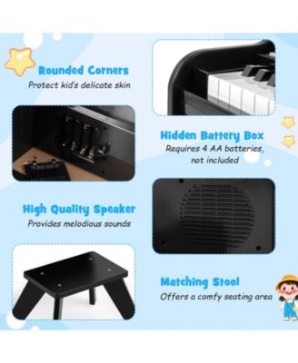 25-Key Kids Piano Keyboard with Stool, Mini Digital Wooden Toy, Adjustable Speed & Volume