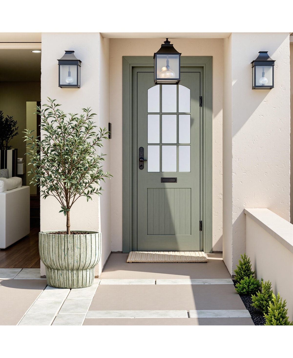 LuxenHome Vintage Distressed 13.4-Inch Tall Round Cement Planter