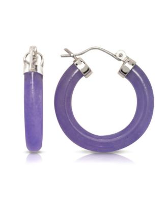 Solid Sterling Silver Simulated  Dyed Jade Hoop Earrings