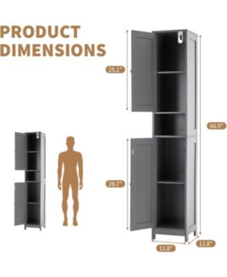 Tall Narrow Bathroom Cabinet, 66.9", Freestanding Water-Resistant Storage, 2 Doors, Small Space Organizer