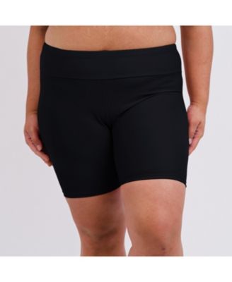 Plus Size Maya Tankini Swim Top With Built-In Bra and Black Mid-Thigh Swim Shorts