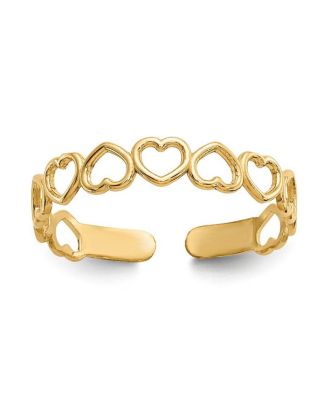 Solid 10k Gold Alternating Open Hearts Adjustable Toe Ring