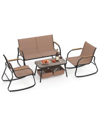4 PCS Patio Furniture Set with 2 Rocking Bistro Chairs 2-Tier Coffee Table