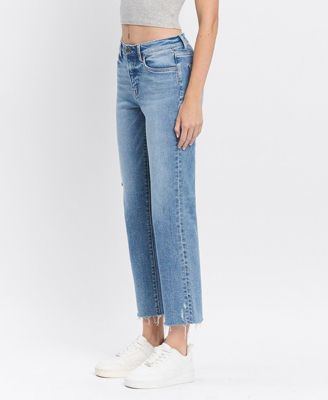 Women's High Rise Distressed Ankle Straight Jeans