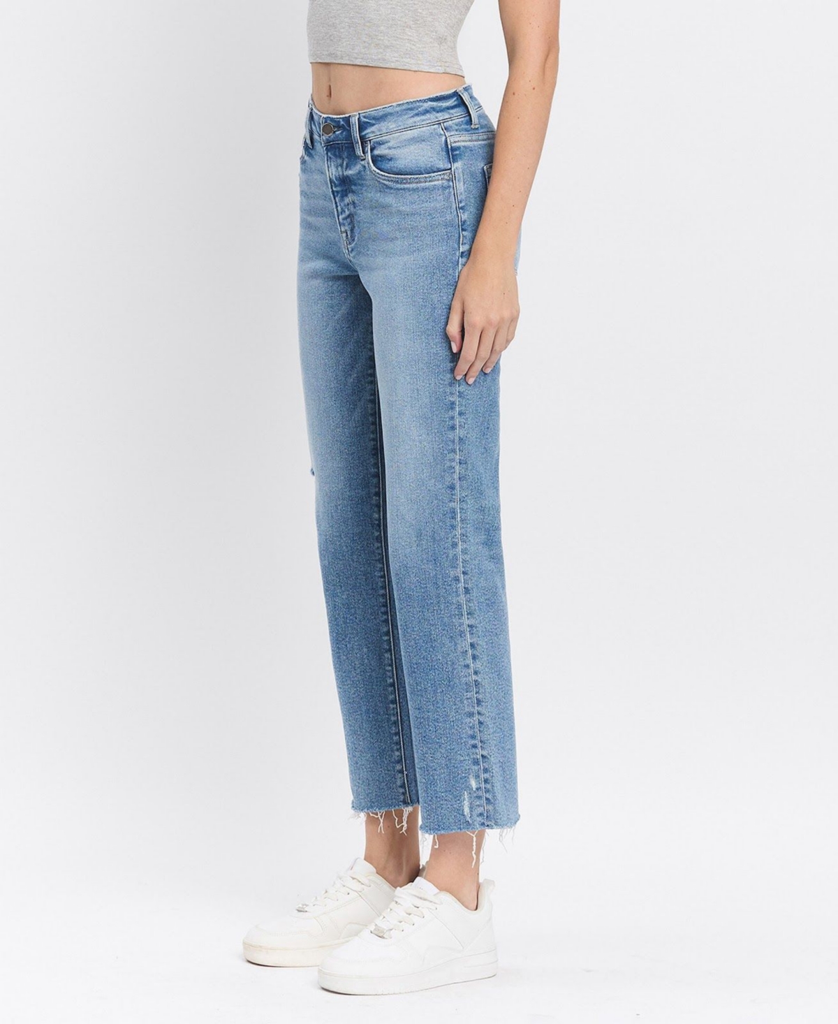 Flying Monkey Women's High Rise Distressed Ankle Straight Jeans