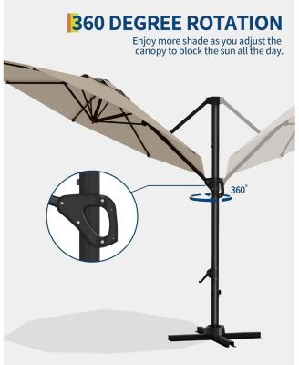 10 ft Cantilever Patio Umbrella with Base, 360  Rotation, Offset Market Sun Shade, Outdoor Deck & Garden, Brown