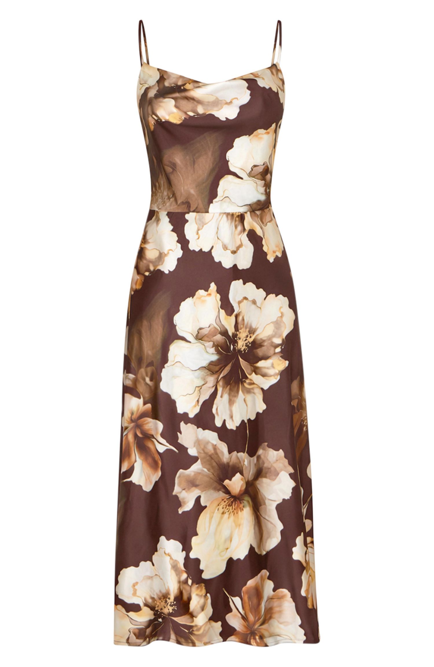 Women's Cowl Neck Satin Floral Dress