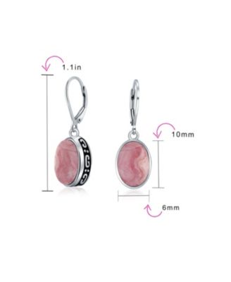 3.2CT Oval Natural Stone Drop Earrings Scroll Bezel Set Edge .925 Sterling Silver Lever-back