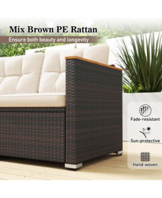 3-Seat Patio Couch Sofa PE Rattan Wicker Loveseat Furniture Set Outdoor