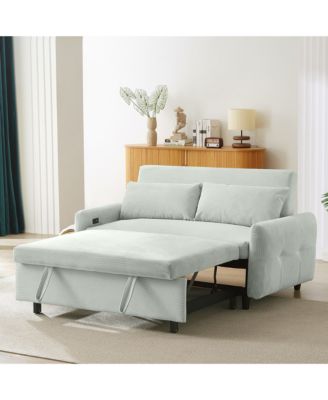 52.8" Loveseat Sofa Pull-out Sofa Bed Tufted Sleeper Sofa with an Adjustable Backrest, Three USB Ports and Two Lumbar Pillows for Living Room